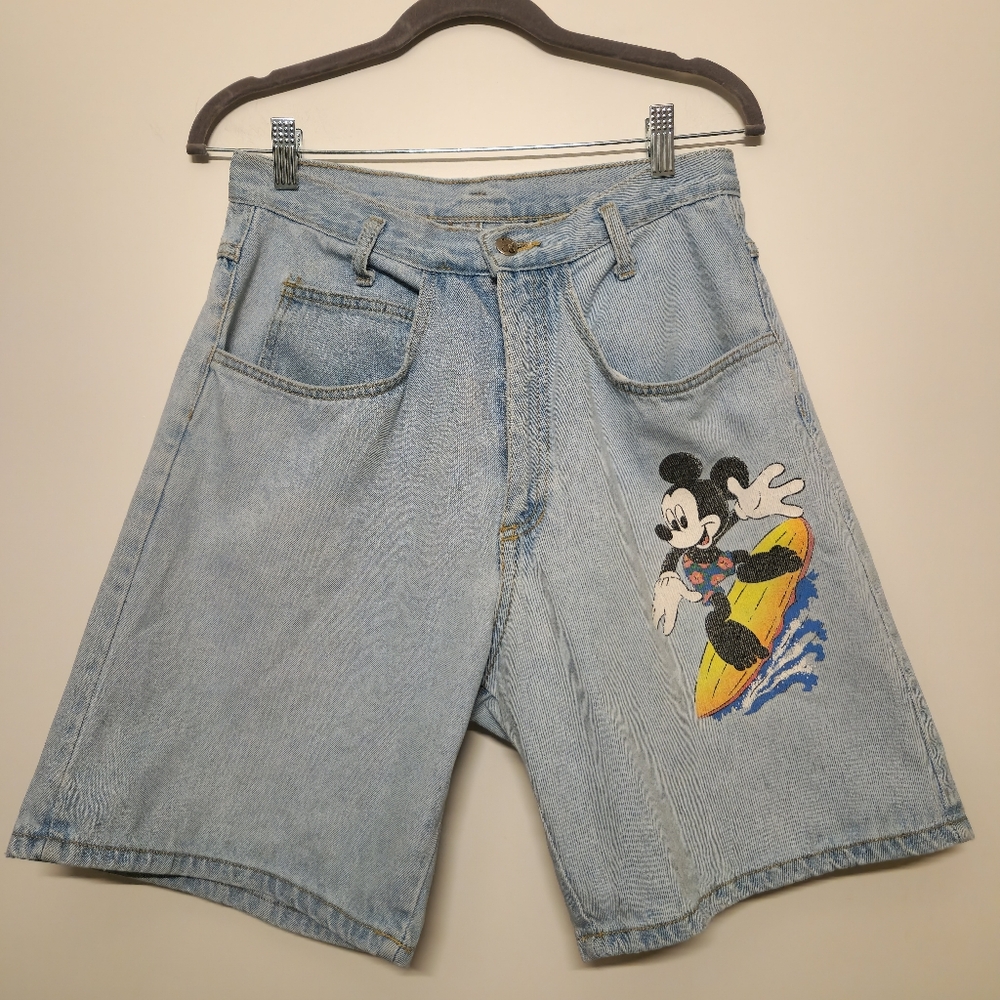 Vintage 90s Disney Mickey Mouse Denim Shorts | Sz 6 8 | High Waist Light Wash